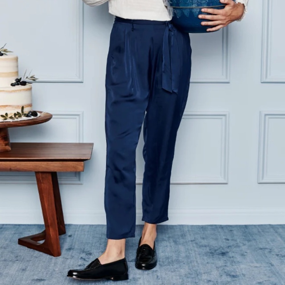 NWT Summersalt Satin Navy Blue High Rise Cinch Pants